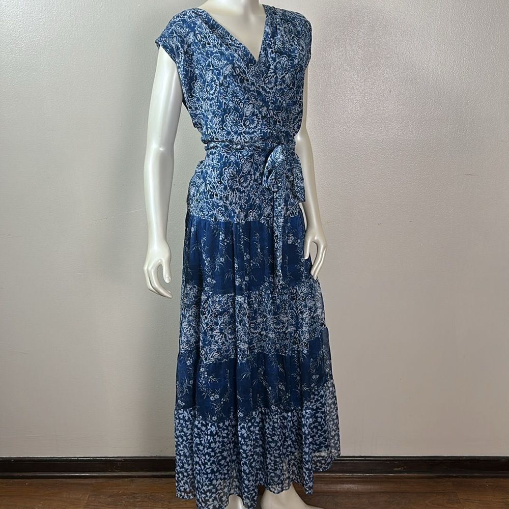 Plus size women’s Lauren Ralph Lauren Adnan Floral Maxi Dress Blue 18 tiered - Picture 7 of 14